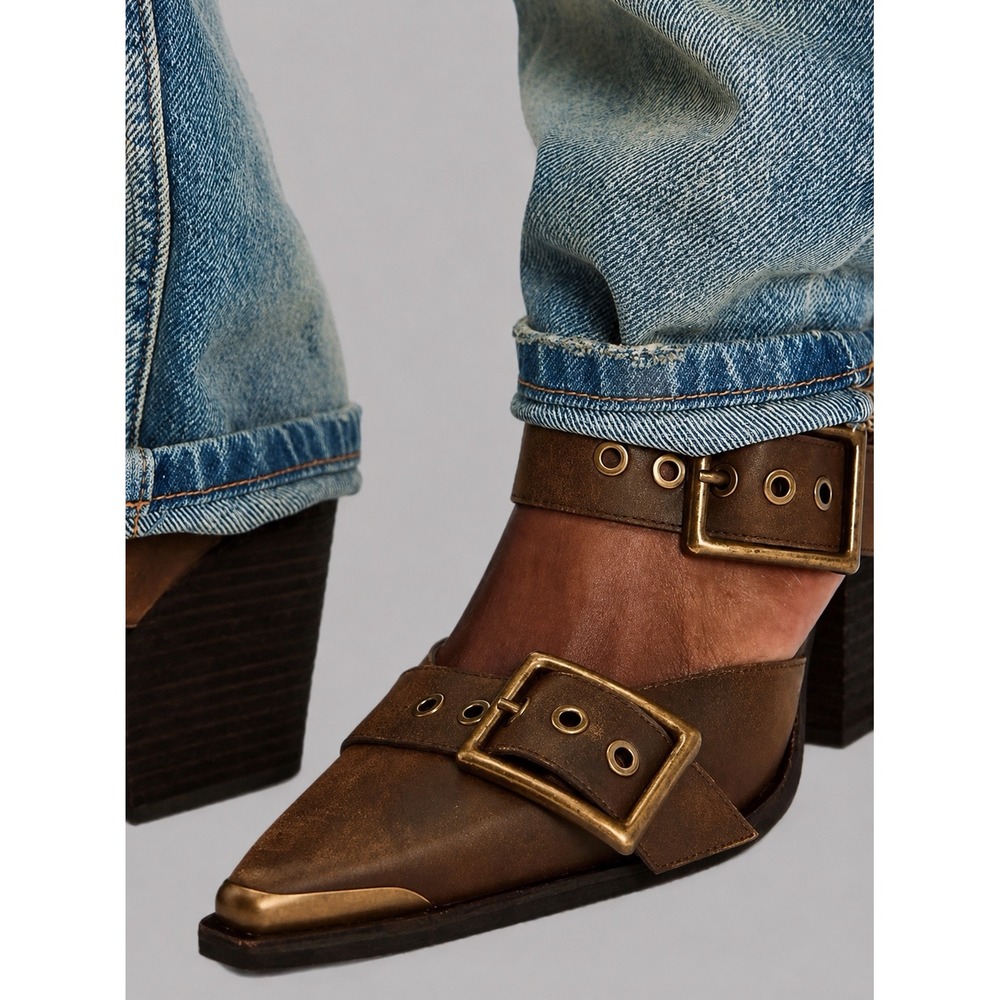 NEW Jeffrey Campbell Free People Hendrix Heels Oiled Brown Size 7